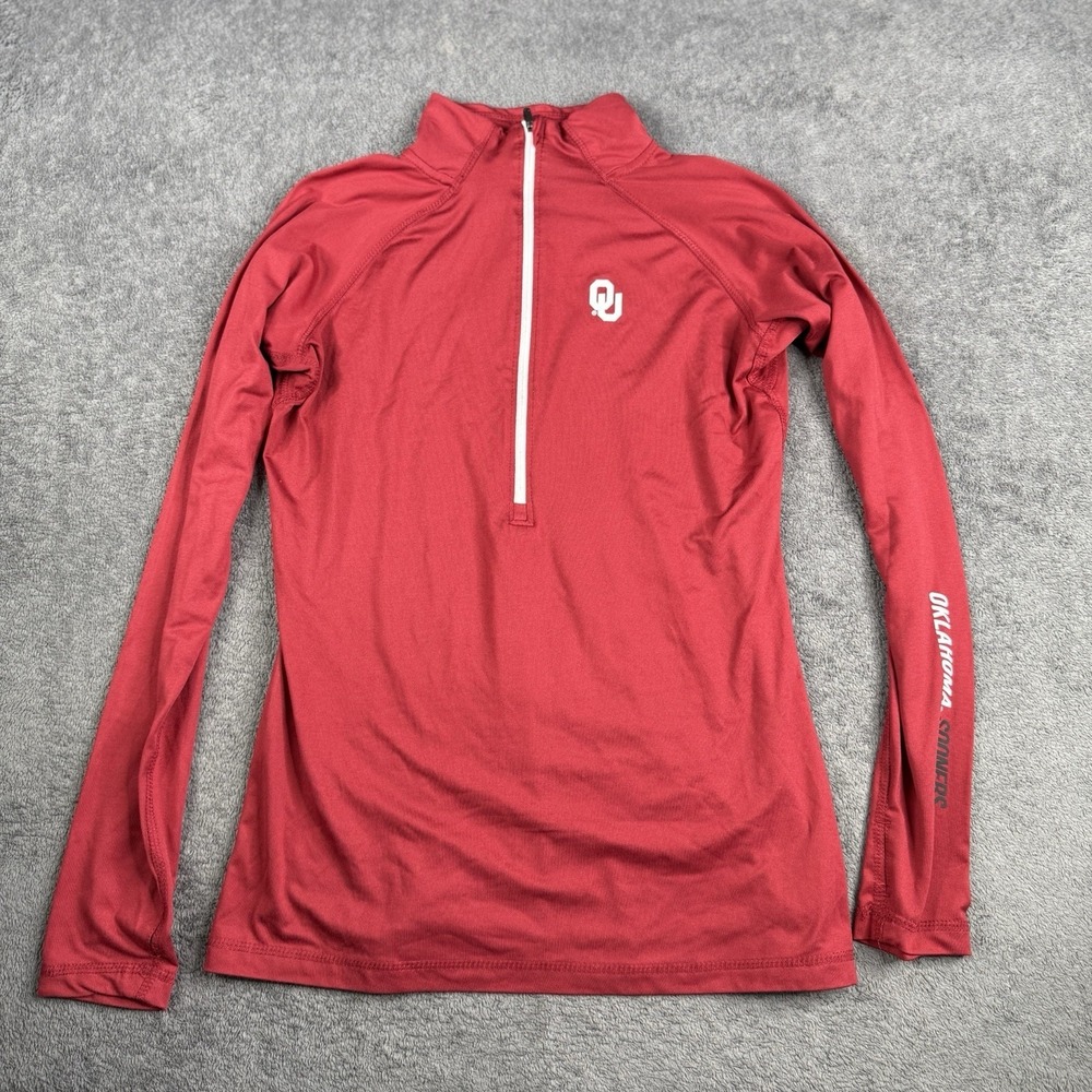 OU Oklahoma Sooners 1/4 Zip Pullover Shirt Womens Large Red Heather
